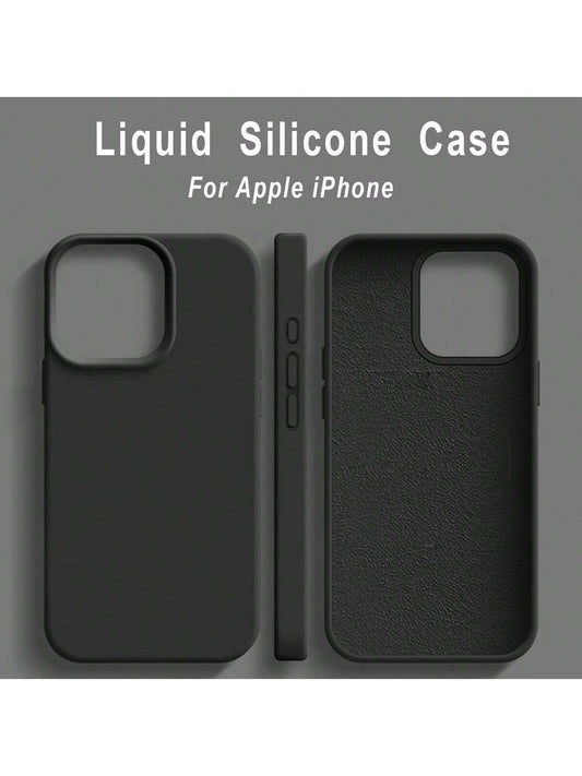 Solid Color Black Luxury Liquid Silicone Shockproof Fashion Phone Case 1pc Compatible With Apple Phone 17 Air 16e 11 13 12 14 15 Pro Max Cases Phone 16 Pro Max Protective Cover Spring Birthday Gift