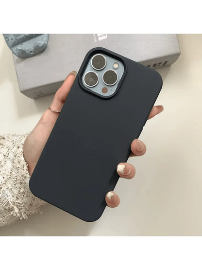 Solid Color Black Luxury Liquid Silicone Shockproof Fashion Phone Case 1pc Compatible With Apple Phone 17 Air 16e 11 13 12 14 15 Pro Max Cases Phone 16 Pro Max Protective Cover Spring Birthday Gift
