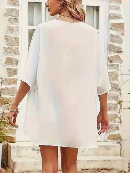 Solid Color Chiffon Long Women's Summer Beach Cover-Up Cover Up, Lightweight Shawl Top Casual White