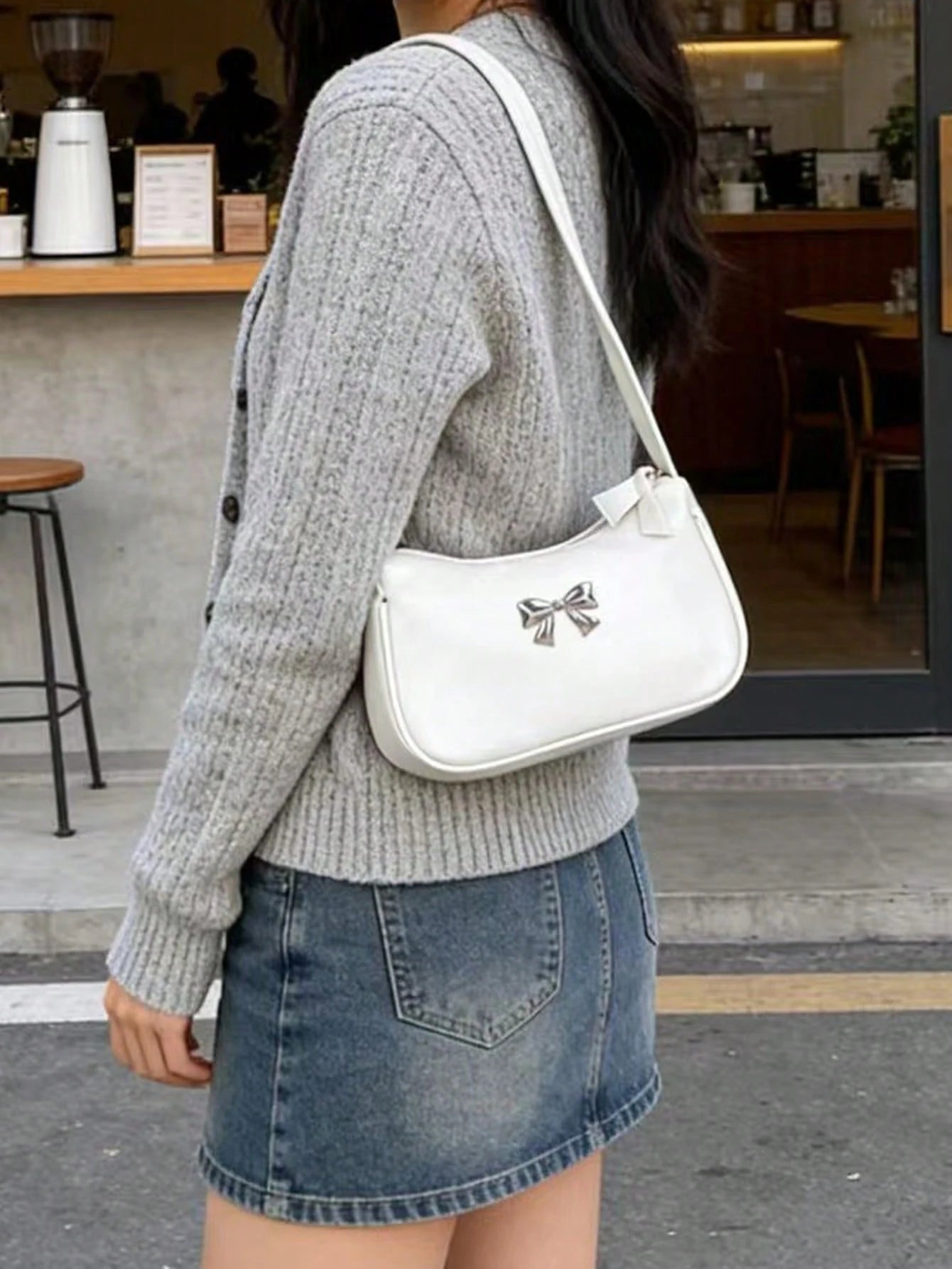 Solid Color Mini Underarm Shoulder Bag, PU Leather Small Bag, Minimalist Casual Versatile Handbag, Fashion Metal Butterfly Large Capacity Zipper Baguette Bag, Coin Purse, Phone Bag For Shopping, Datin