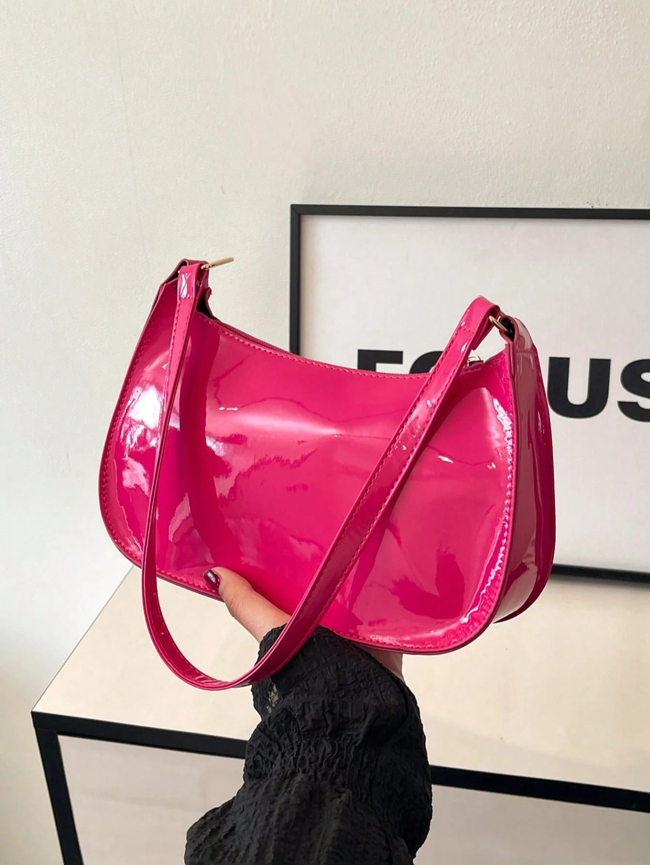 Solid Color Minimalist Zipper Shoulder Bag, Fashionable Crescent-Shaped Bag, Zipper Shoulder Bag Faux Leather Solid Color Wallet Burgundy Lingerie Pouch, Ideal New Year Gift Fashionable Burgundy Linge