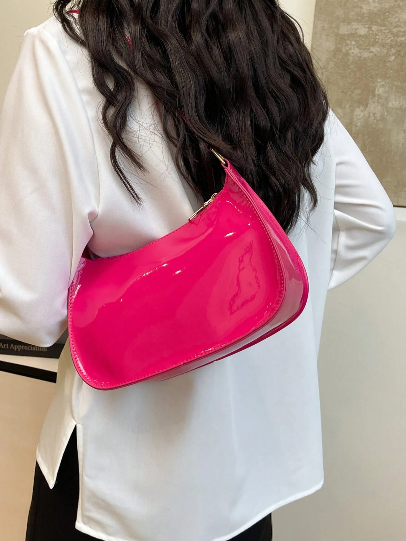 Solid Color Minimalist Zipper Shoulder Bag, Fashionable Crescent-Shaped Bag, Zipper Shoulder Bag Faux Leather Solid Color Wallet Burgundy Lingerie Pouch, Ideal New Year Gift Fashionable Burgundy Linge