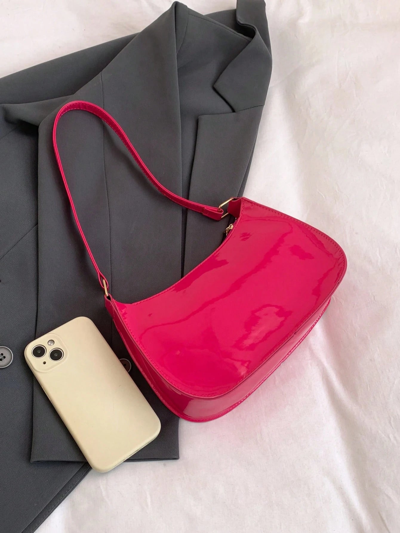 Solid Color Minimalist Zipper Shoulder Bag, Fashionable Crescent-Shaped Bag, Zipper Shoulder Bag Faux Leather Solid Color Wallet Burgundy Lingerie Pouch, Ideal New Year Gift Fashionable Burgundy Linge