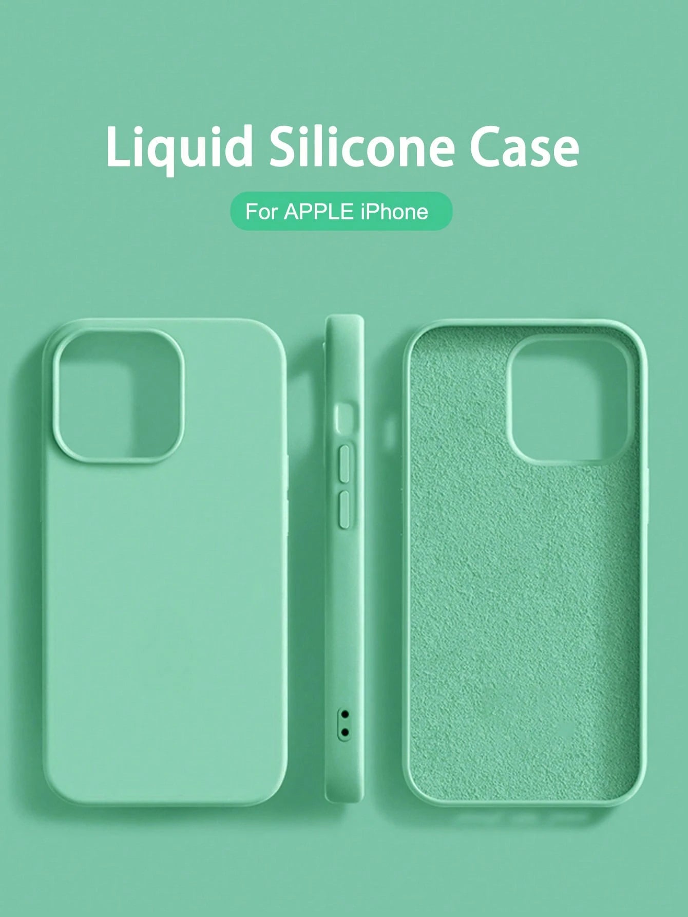 Solid Color Mint Green 1PC Luxury Liquid Silicone Shockproof Case Compatible With Apple Compatible With IPhone 16 14 13 12 11 15 Pro Max Cover Compatible With IPhone 12 13 Mini 14 15 16 Plus Fashion W