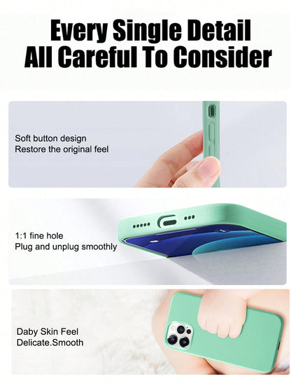 Solid Color Mint Green 1PC Luxury Liquid Silicone Shockproof Case Compatible With Apple Compatible With IPhone 16 14 13 12 11 15 Pro Max Cover Compatible With IPhone 12 13 Mini 14 15 16 Plus Fashion W