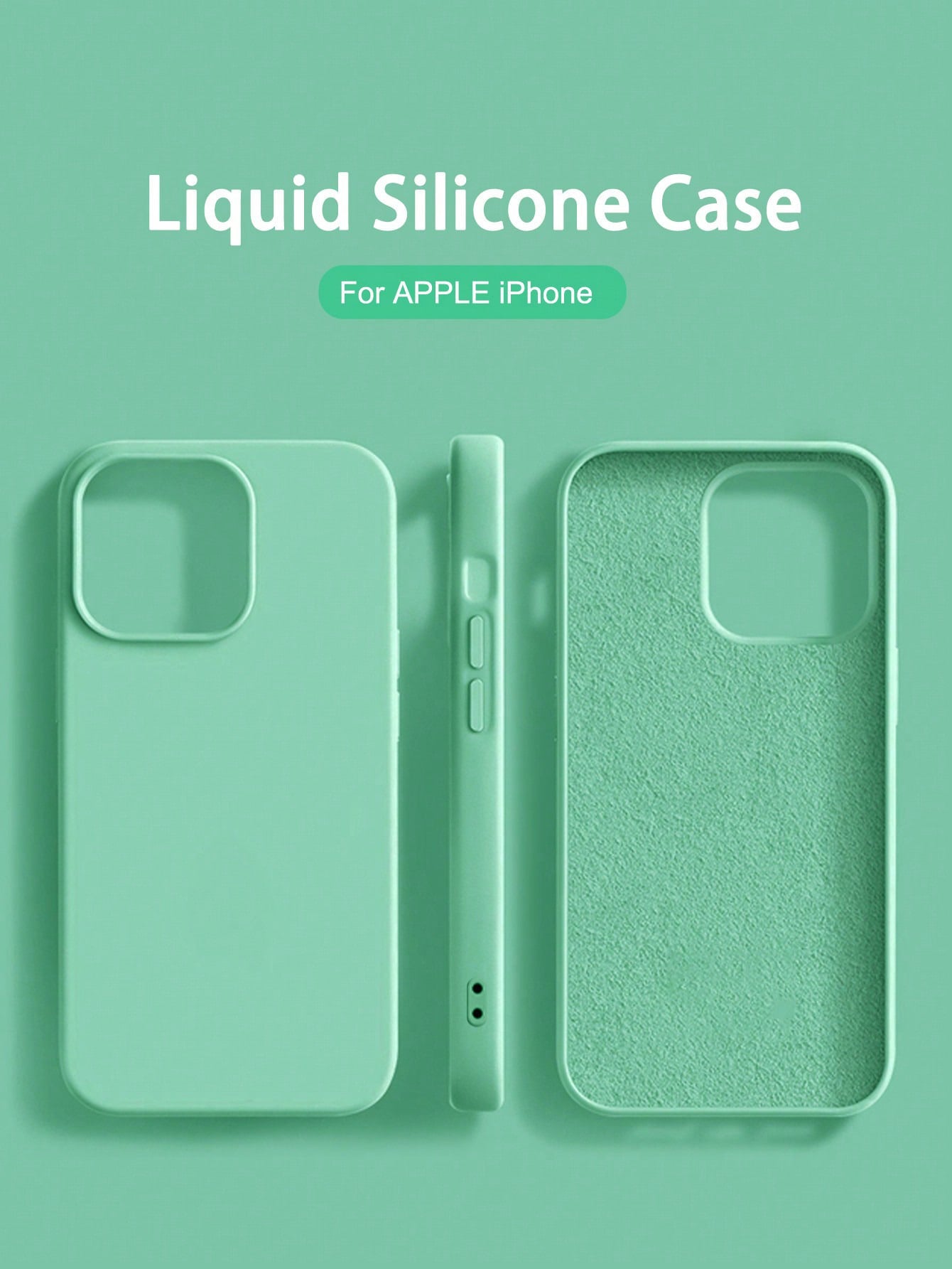 Solid Color Mint Green 1PC Luxury Liquid Silicone Shockproof Case Compatible With Apple Compatible With IPhone 16 14 13 12 11 15 Pro Max Cover Compatible With IPhone 12 13 Mini 14 15 16 Plus Fashion W