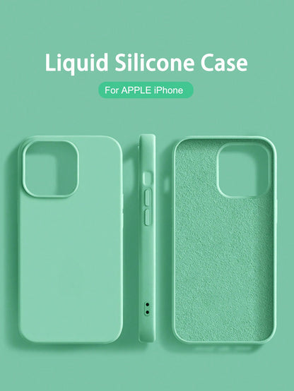 Solid Color Mint Green 1PC Luxury Liquid Silicone Shockproof Case Compatible With Apple Compatible With IPhone 16 14 13 12 11 15 Pro Max Cover Compatible With IPhone 12 13 Mini 14 15 16 Plus Fashion W