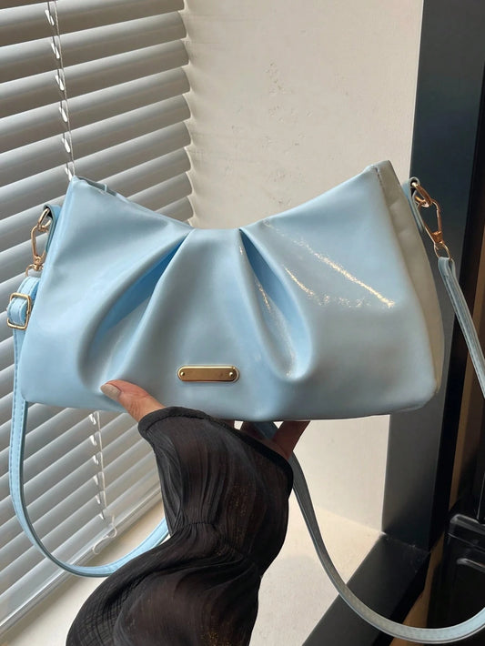 Solid Color Pleated Underarm Bag Soft PU Handbag Adjustable Shoulder Strap Daily Date Crossbody Shoulder Bag