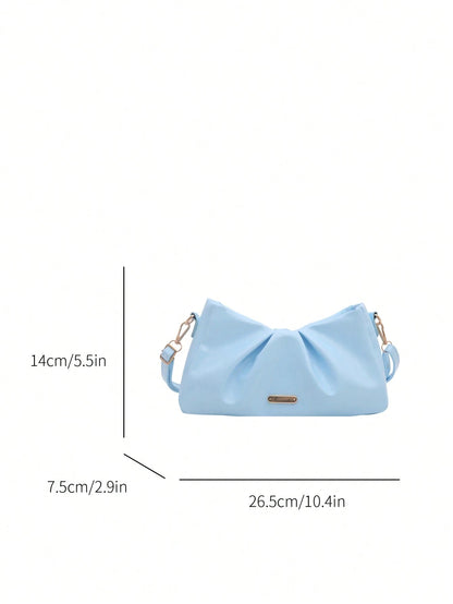 Solid Color Pleated Underarm Bag Soft PU Handbag Adjustable Shoulder Strap Daily Date Crossbody Shoulder Bag