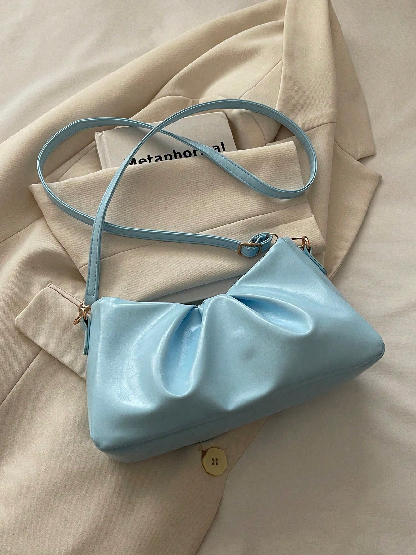 Solid Color Pleated Underarm Bag Soft PU Handbag Adjustable Shoulder Strap Daily Date Crossbody Shoulder Bag