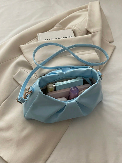 Solid Color Pleated Underarm Bag Soft PU Handbag Adjustable Shoulder Strap Daily Date Crossbody Shoulder Bag
