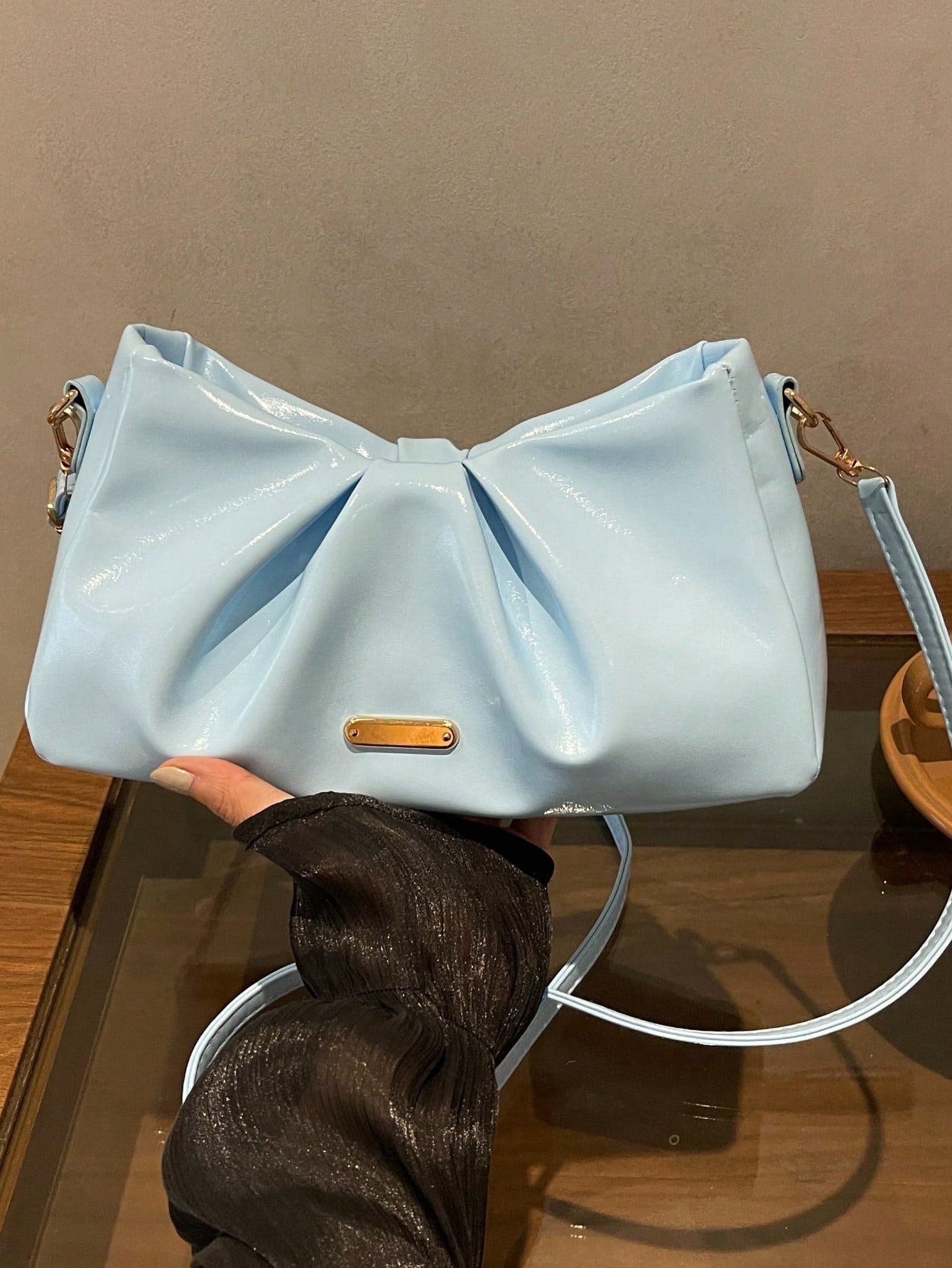 Solid Color Pleated Underarm Bag Soft PU Handbag Adjustable Shoulder Strap Daily Date Crossbody Shoulder Bag