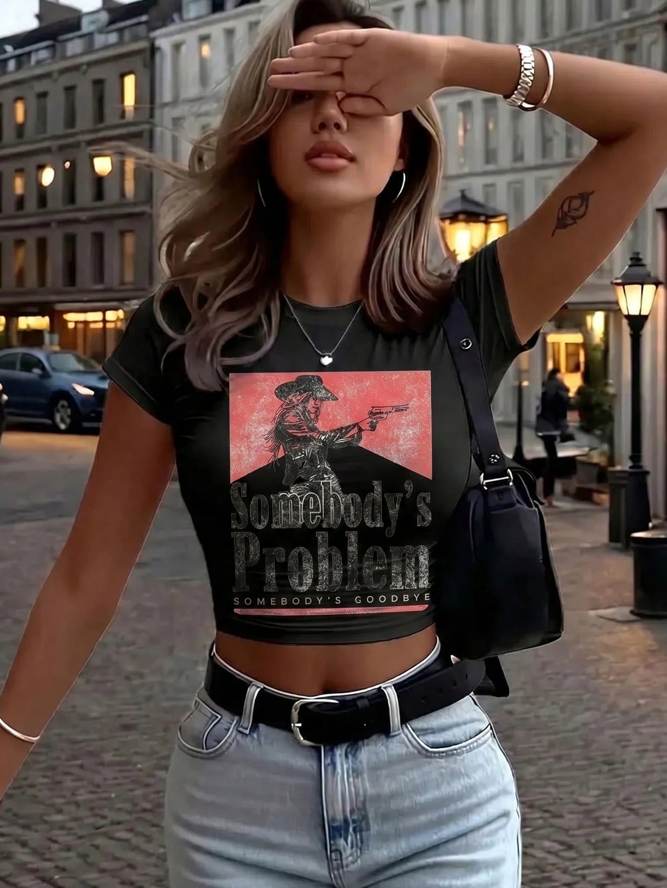 "Someone's Problem" Rodeo T-Shirt – Y2K T-Shirt| Slim Fit Women's Crew Neck Short Sleeve Top| A Must-Have For Female Cowgirls And Rodeo Enthusiasts.
