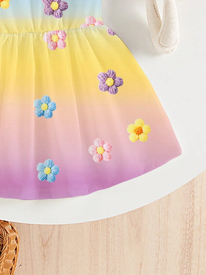 Souflis Souflis 1pc Baby Girls' Cute Colorful Gradient Floral Print Knit Comfortable Sleeveless Dress, Summer Outfit