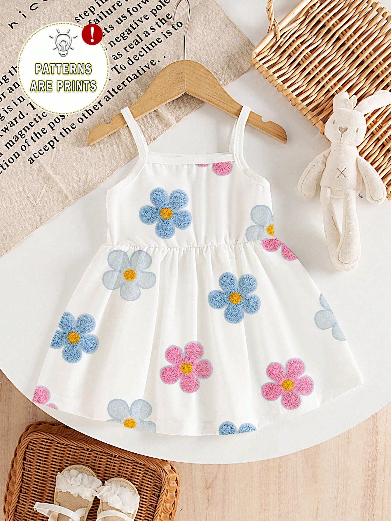 Souflis Souflis 1pc Baby Girls' Cute Colorful Gradient Floral Print Knit Comfortable Sleeveless Dress, Summer Outfit
