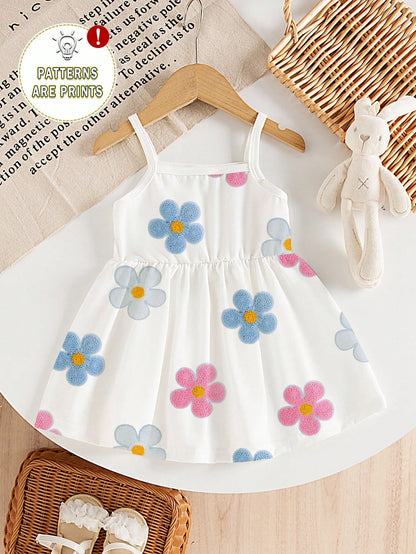 Souflis Souflis 1pc Baby Girls' Cute Colorful Gradient Floral Print Knit Comfortable Sleeveless Dress, Summer Outfit