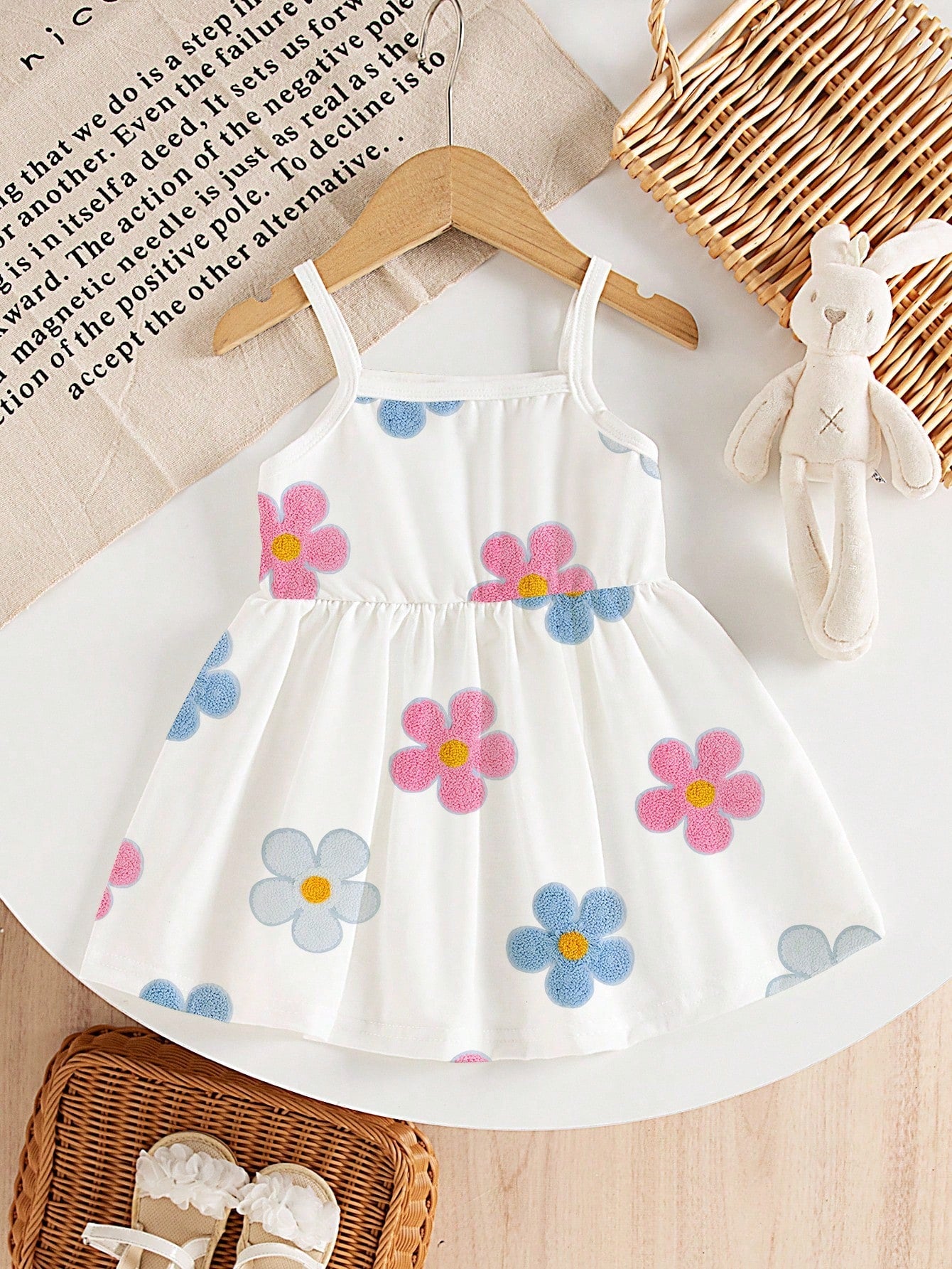 Souflis Souflis 1pc Baby Girls' Cute Colorful Gradient Floral Print Knit Comfortable Sleeveless Dress, Summer Outfit