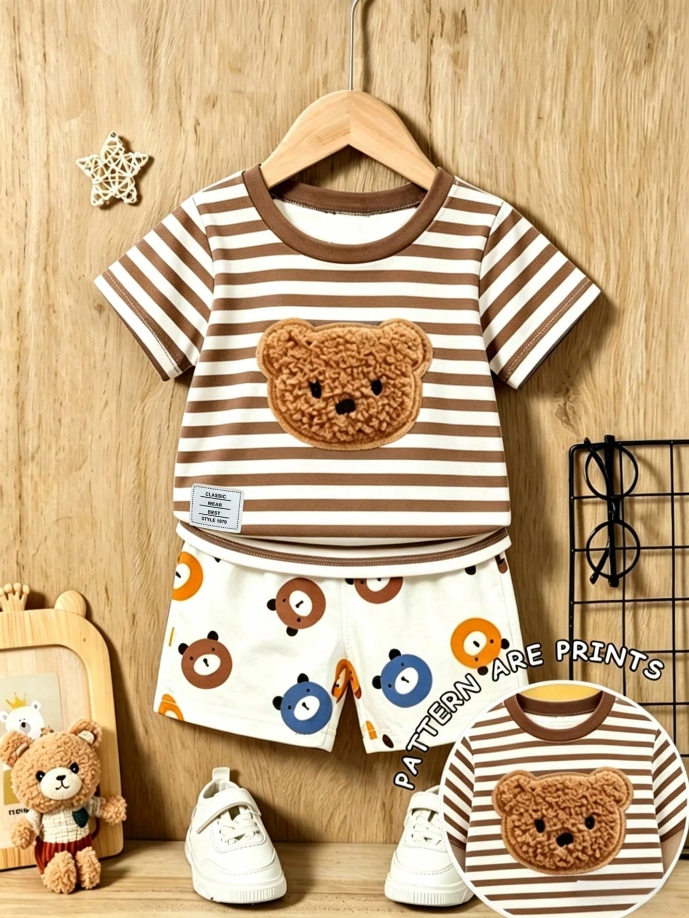 Souflis Souflis 2pcs/Set Baby Boy Blue White Stripe Short Sleeve Top And Shorts Outfit,Summer Casual Cute Beach Lemon Print Soft Stylish Photography Gifts Outfit