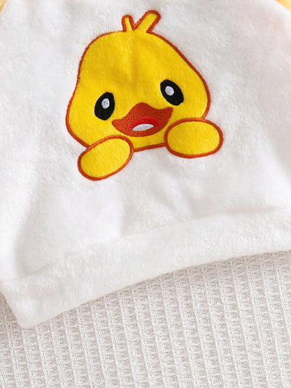 Souflis Souflis 2pcs Toddler Infant Baby Boys Girls Casual Yellow Cartoon Duck Print Soft Thick Plush Fleece Sweatshirt Sweatpants Two Piece Outfit Set Fall Winter