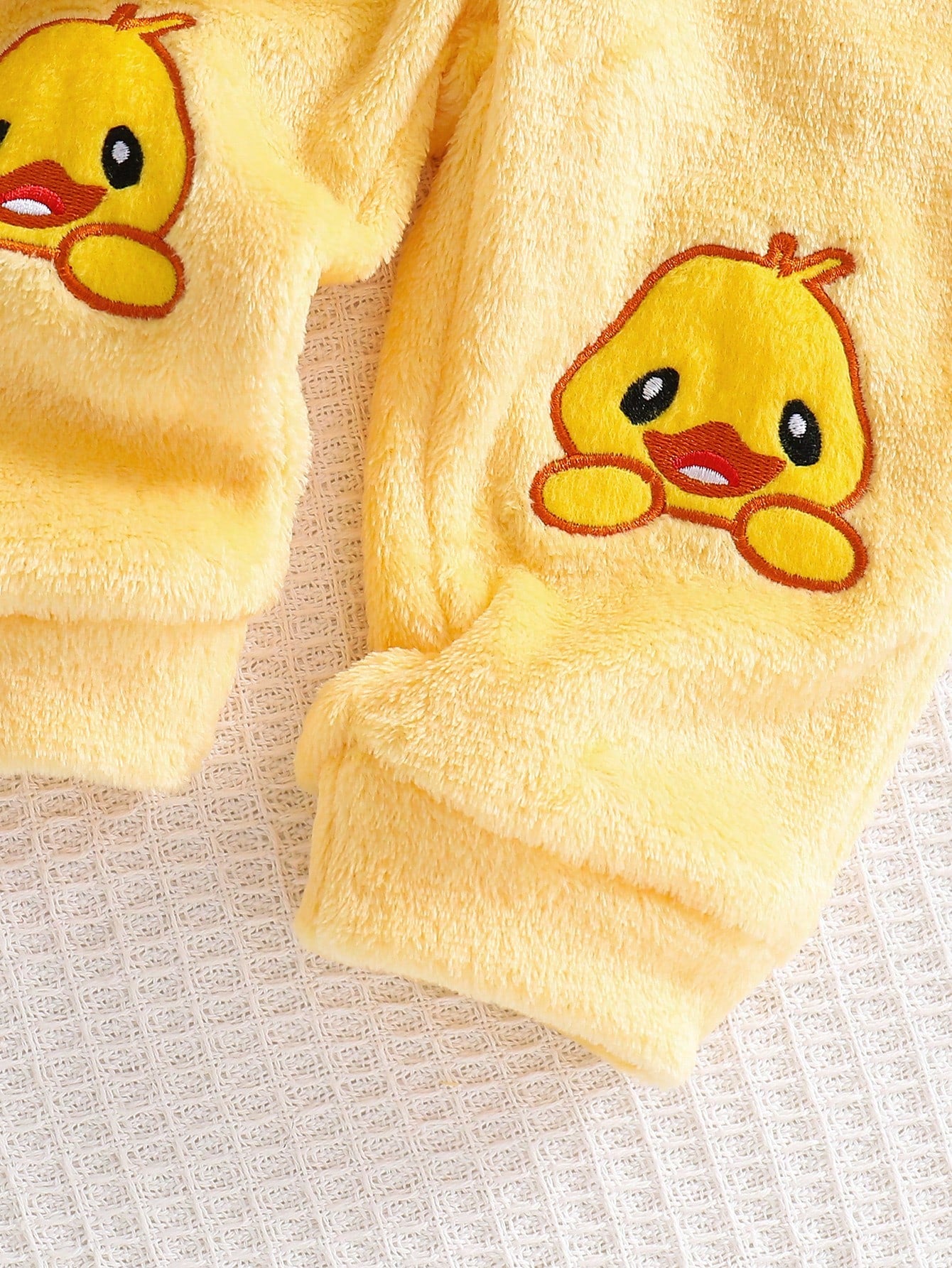 Souflis Souflis 2pcs Toddler Infant Baby Boys Girls Casual Yellow Cartoon Duck Print Soft Thick Plush Fleece Sweatshirt Sweatpants Two Piece Outfit Set Fall Winter