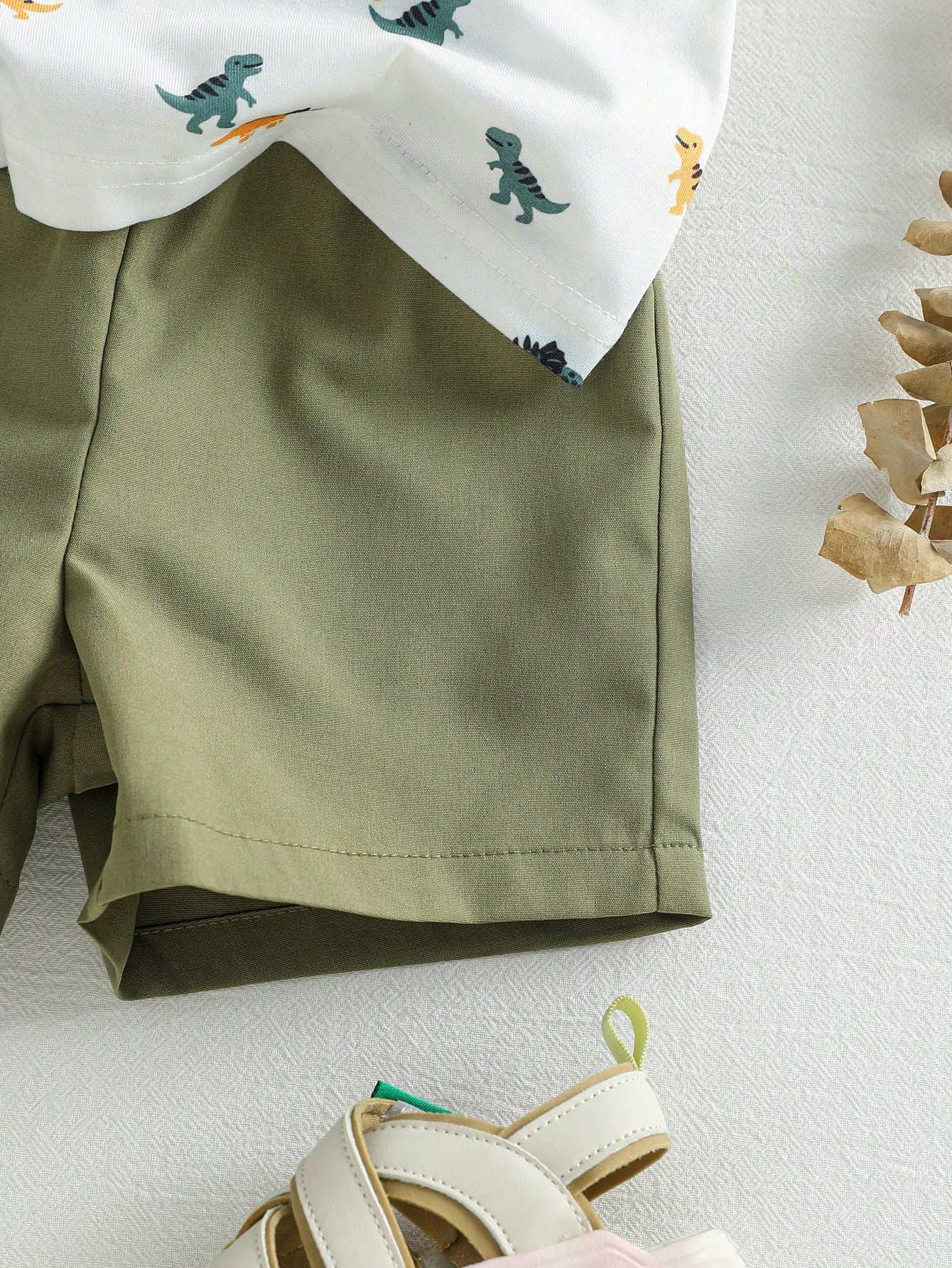 Souflis Souflis Baby Boy Dinosaur Print Color Block Short Sleeve Top And Shorts Casual Daily Outfit