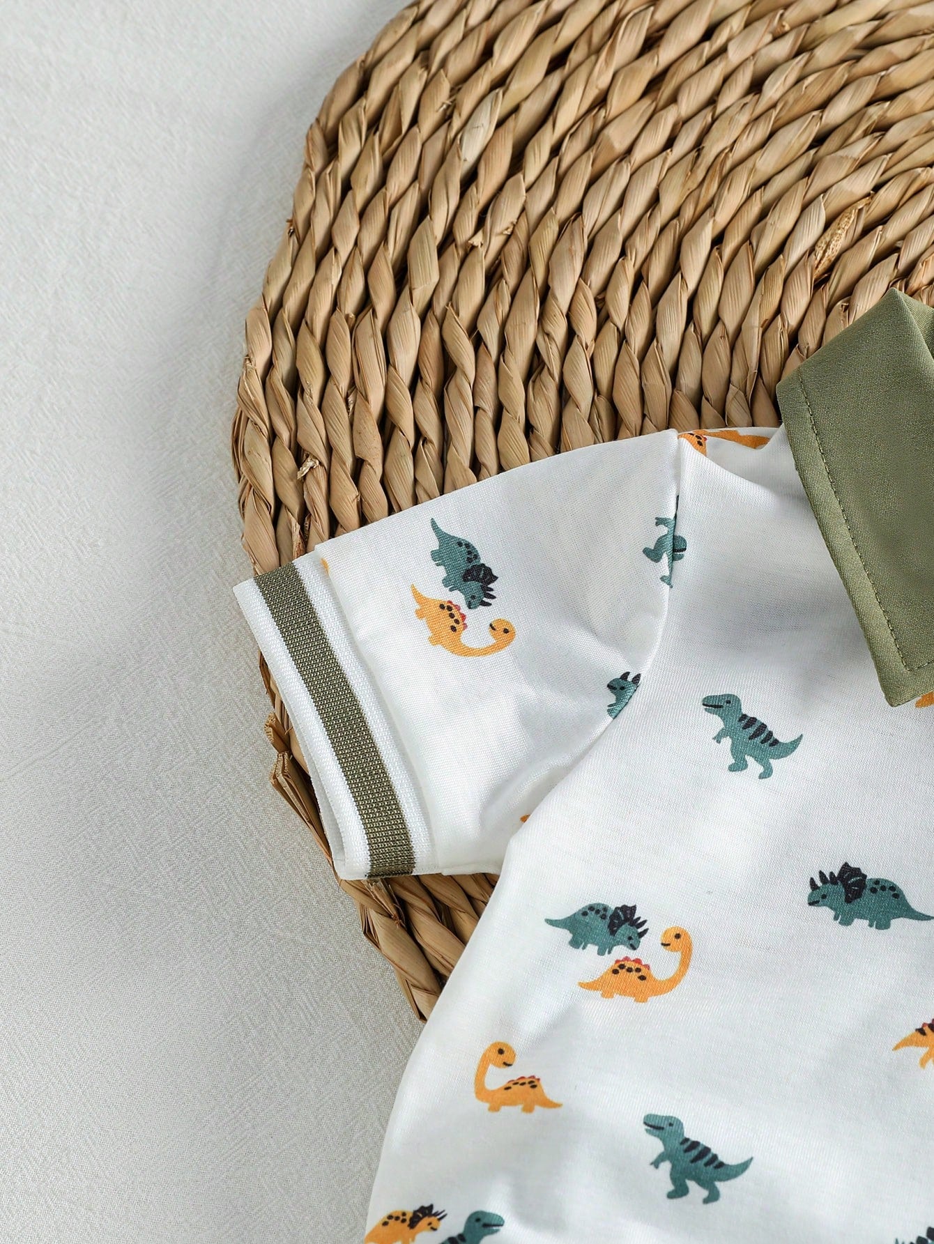 Souflis Souflis Baby Boy Dinosaur Print Color Block Short Sleeve Top And Shorts Casual Daily Outfit