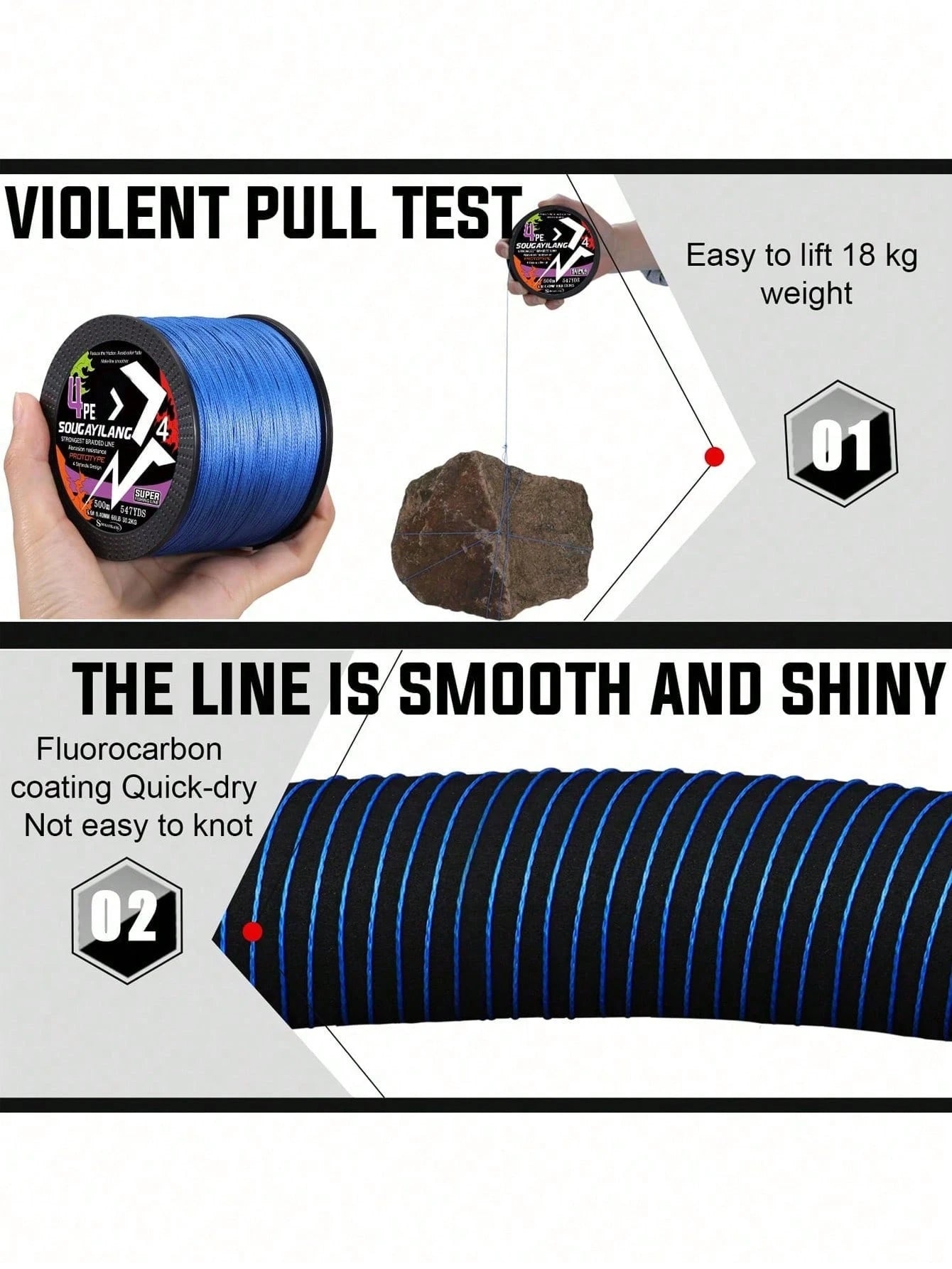 SOUGAYILANG 4-Strand High-Quality PE Braided Fishing Line- High Strength, Abrasion Resistant, Durable- Available In 120 Yards, 360 Yards, And 600 Yards Lengths
