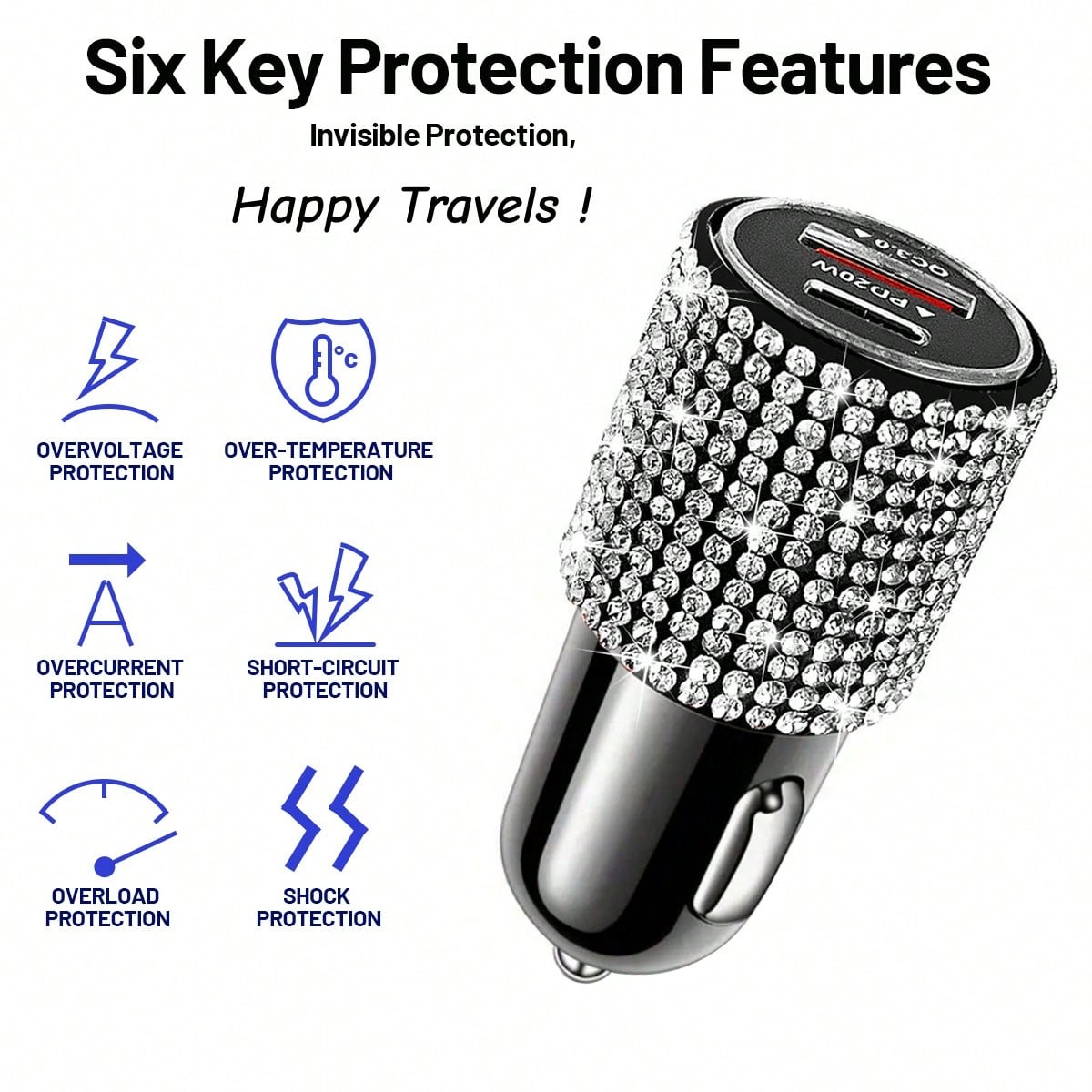 Sparkling Rhinestone Car Charger, Diamond 3-In-1 Retractable Charging Cable, USB Fast Charging Cable, Cute Women's Style, Suitable For IPhone, Dash Cam, GPS, Holiday/Birthday Gift Choice