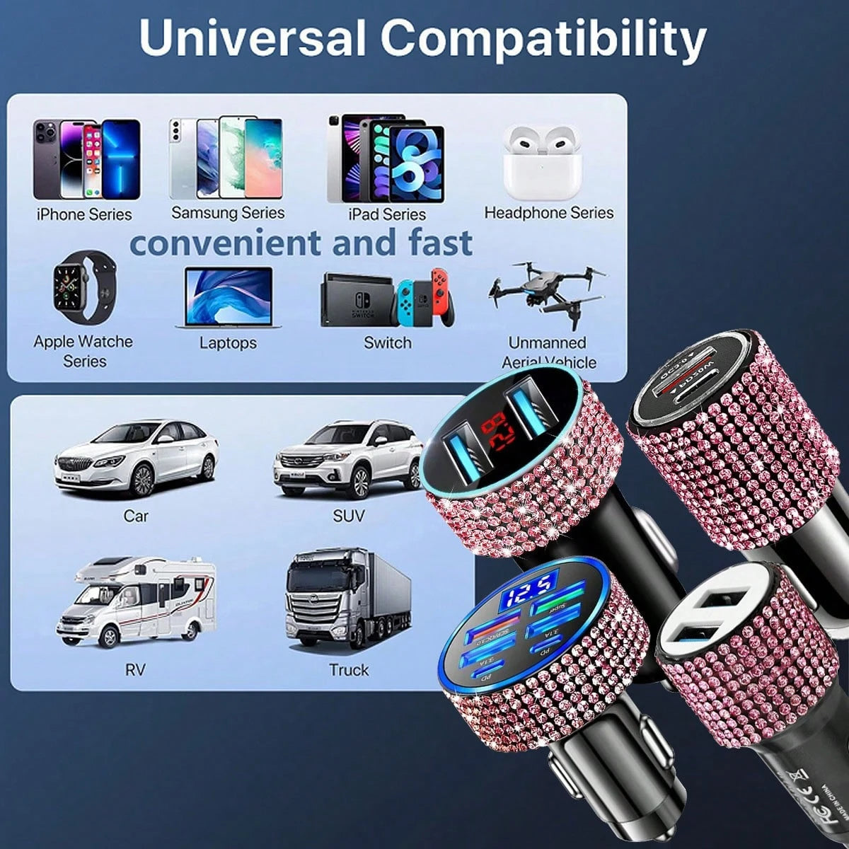 Sparkling Rhinestone Car Charger, Diamond 3-In-1 Retractable Charging Cable, USB Fast Charging Cable, Cute Women's Style, Suitable For IPhone, Dash Cam, GPS, Holiday/Birthday Gift Choice