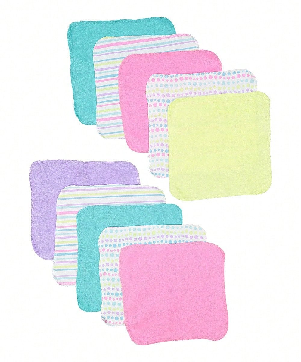 Spasilk Washcloth Wipes Set For Newborn Boys And Girls, Soft Terry Washcloth Set, Pack Of 10, Aqua Bubbles, (010-1201)