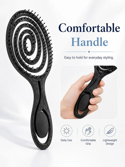 Spiral Ventilated Hair Comb, Hollow Styling Comb With Flexible Bristles, Rounded Tips And Easy-Grip Handle, Suitable For Curly, Wavy, Thick, Long, Wet Or Dry Hair, Women's Daily Hair Care, Home And Tr