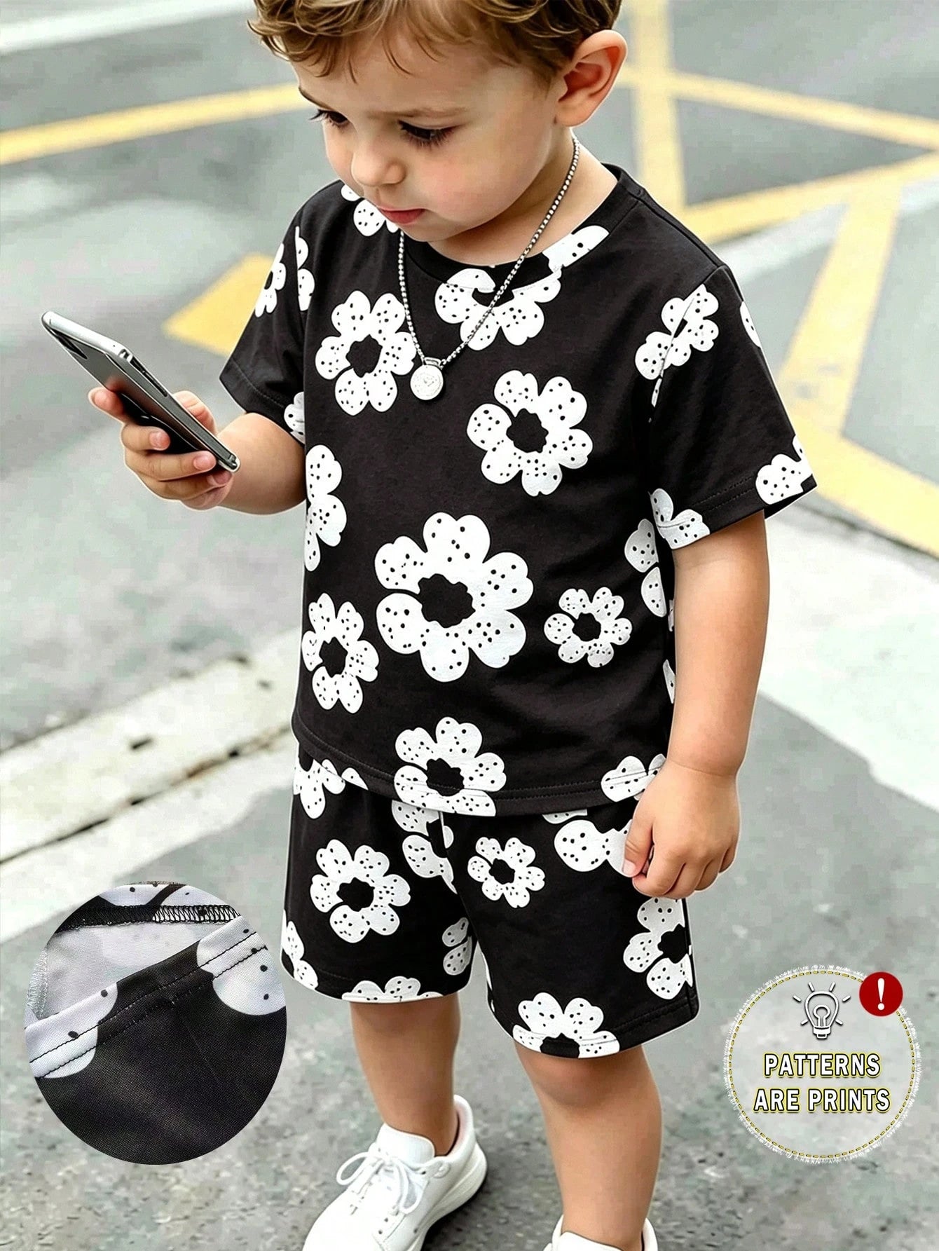 Spring Summer Baby Boys' Casual Cute Creative Fresh Red Flower Pattern Print T-Shirt And Shorts Set, Comfortable Daily Holiday Evening Outfit