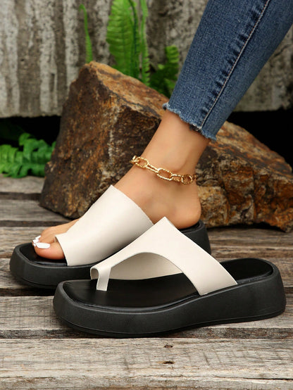Spring/Summer New Fashion Women's Wedge Heel Thick Sole Sandals, Casual Vacation Style, Suitable For Shopping, Travel, Leisure, Slip-On Thong Beach Shoes, Daily Wear Women's Slippers