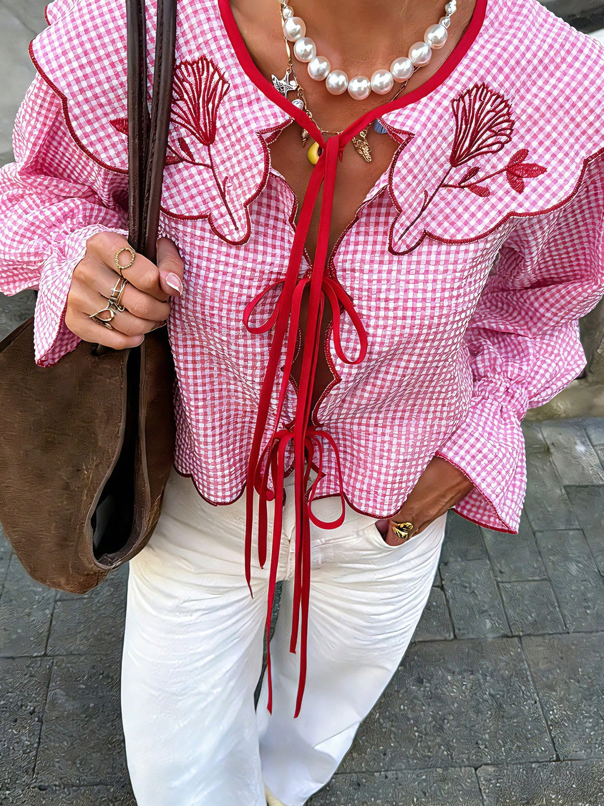 Spring/Summer Tie Collar Ruffle Flare Sleeve Blouse, Sweet Elegant Lady Shirt For School, Party, Wedding, Beach, Vacation, Pink