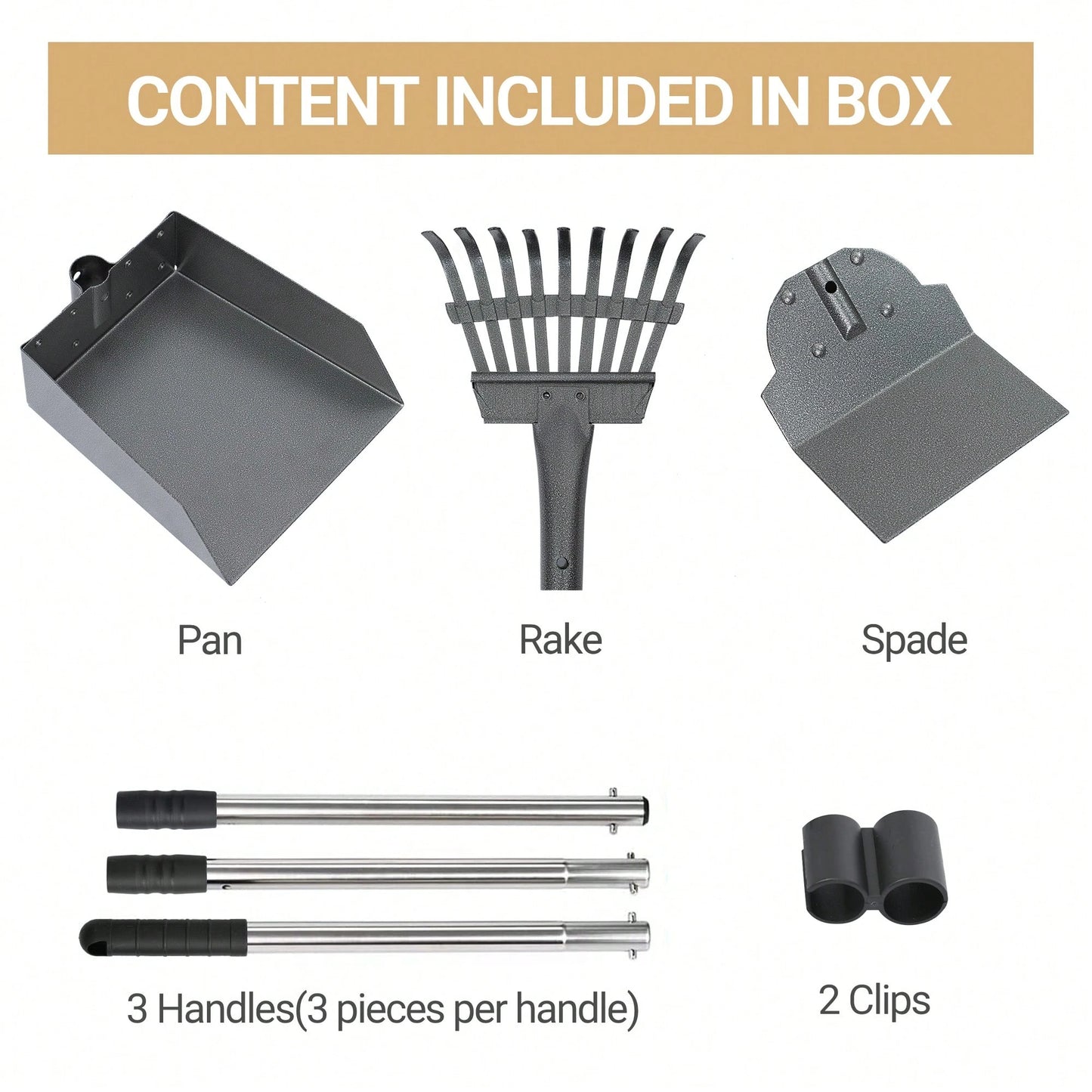 Stainless Steel Dog Pooper Scooper Set, Durable, Rust Proof Tray And Rake Set, Pet Waste Removal Scoop With Adjustable Handles, Easy To Clean, Ideal For All Breeds