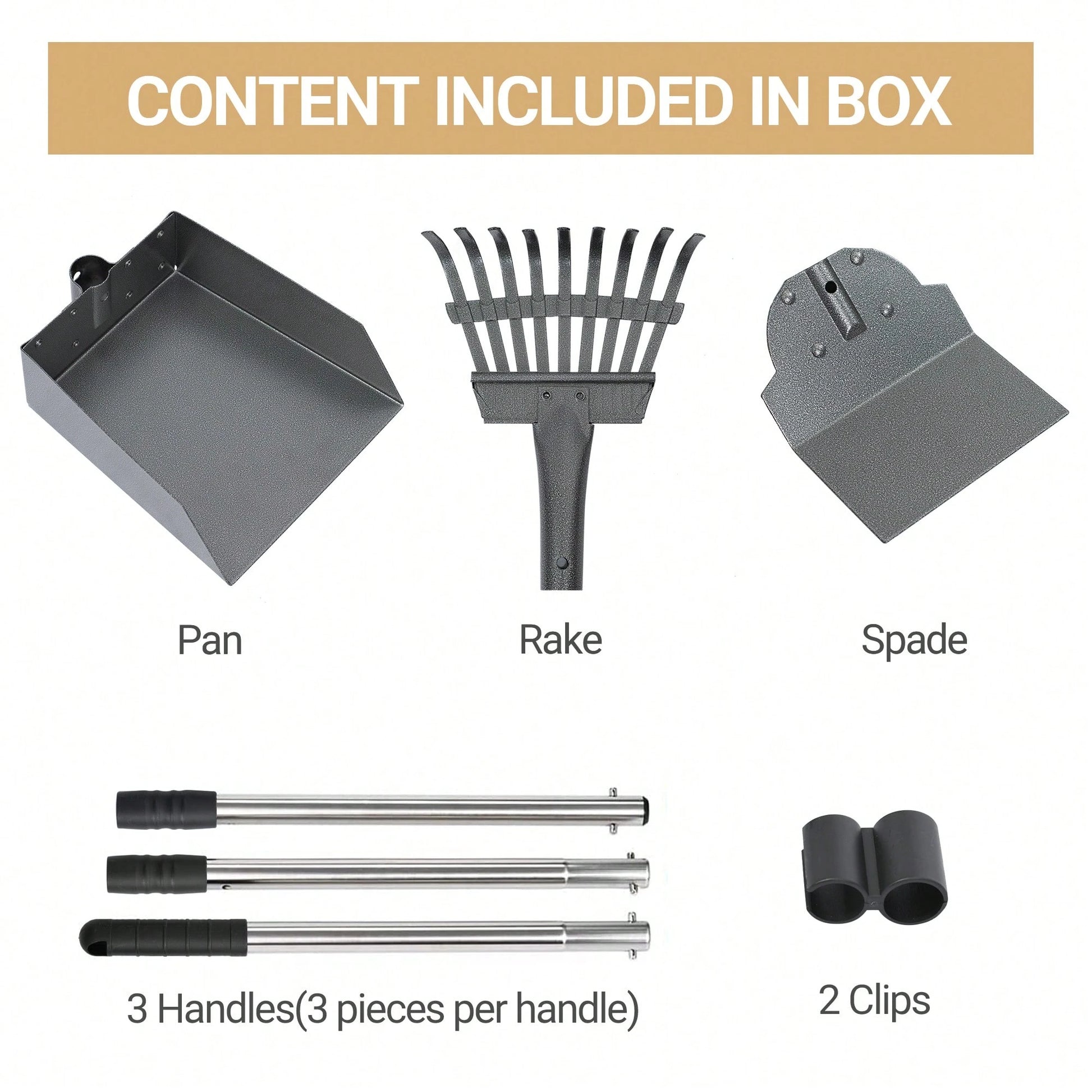 Stainless Steel Dog Pooper Scooper Set, Durable, Rust Proof Tray And Rake Set, Pet Waste Removal Scoop With Adjustable Handles, Easy To Clean, Ideal For All Breeds
