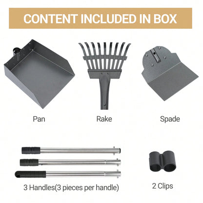 Stainless Steel Dog Pooper Scooper Set, Durable, Rust Proof Tray And Rake Set, Pet Waste Removal Scoop With Adjustable Handles, Easy To Clean, Ideal For All Breeds