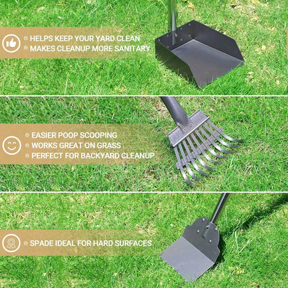 Stainless Steel Dog Pooper Scooper Set, Durable, Rust Proof Tray And Rake Set, Pet Waste Removal Scoop With Adjustable Handles, Easy To Clean, Ideal For All Breeds