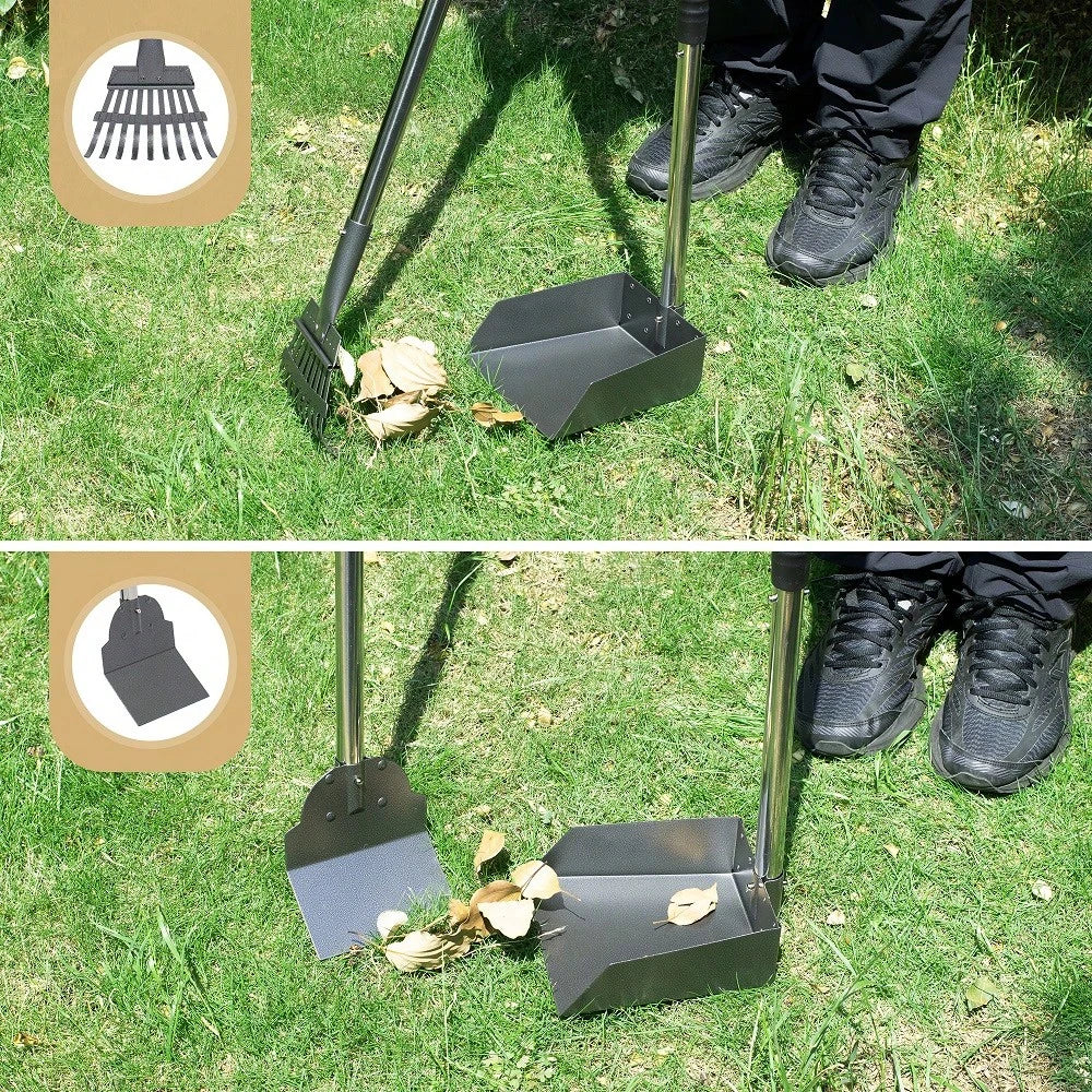 Stainless Steel Dog Pooper Scooper Set, Durable, Rust Proof Tray And Rake Set, Pet Waste Removal Scoop With Adjustable Handles, Easy To Clean, Ideal For All Breeds