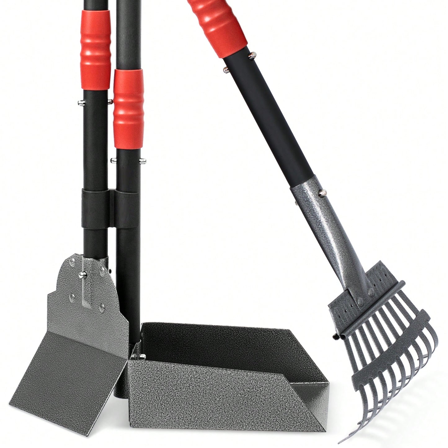 Stainless Steel Dog Pooper Scooper Set, Durable, Rust Proof Tray And Rake Set, Pet Waste Removal Scoop With Adjustable Handles, Easy To Clean, Ideal For All Breeds