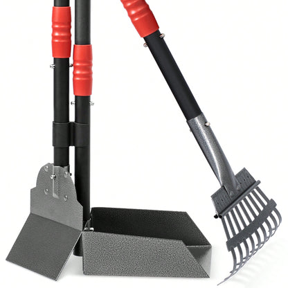 Stainless Steel Dog Pooper Scooper Set, Durable, Rust Proof Tray And Rake Set, Pet Waste Removal Scoop With Adjustable Handles, Easy To Clean, Ideal For All Breeds