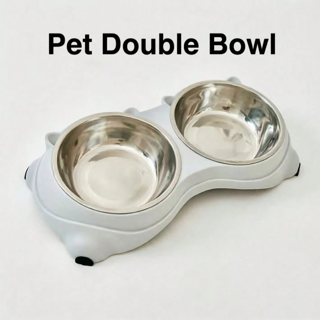 Stainless Steel Double Pet Bowl, Non-Slip Cat Dog Food Water Bowl, Detachable Double Feeder Bowl For Puppy Kitten, Easy Clean Pet Feeding Bowl