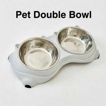 Stainless Steel Double Pet Bowl, Non-Slip Cat Dog Food Water Bowl, Detachable Double Feeder Bowl For Puppy Kitten, Easy Clean Pet Feeding Bowl