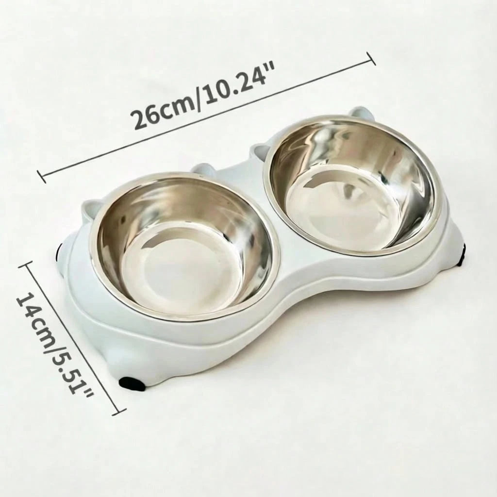 Stainless Steel Double Pet Bowl, Non-Slip Cat Dog Food Water Bowl, Detachable Double Feeder Bowl For Puppy Kitten, Easy Clean Pet Feeding Bowl