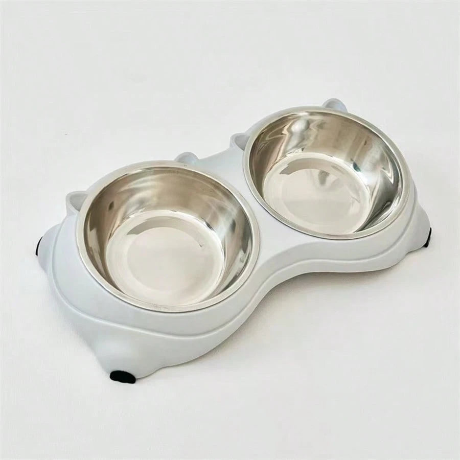 Stainless Steel Double Pet Bowl, Non-Slip Cat Dog Food Water Bowl, Detachable Double Feeder Bowl For Puppy Kitten, Easy Clean Pet Feeding Bowl