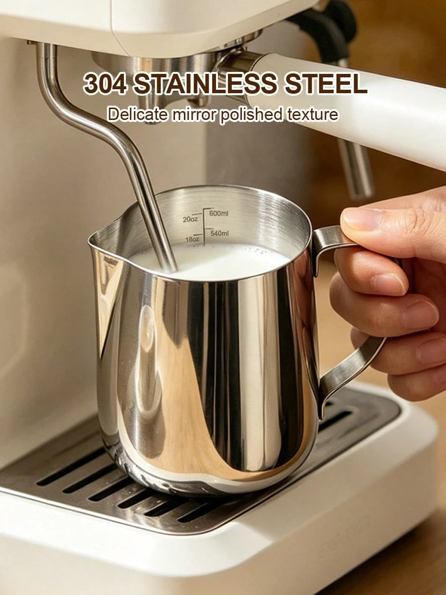 Stainless Steel Latte Art Cup With Latte Pin With Measurement Scale, Pointed Spout, Espresso Steaming Coffee Barista Latte Milk Jug For Espresso, Latte Art, Cappuccino Hot Chocolate Back To School,Hom