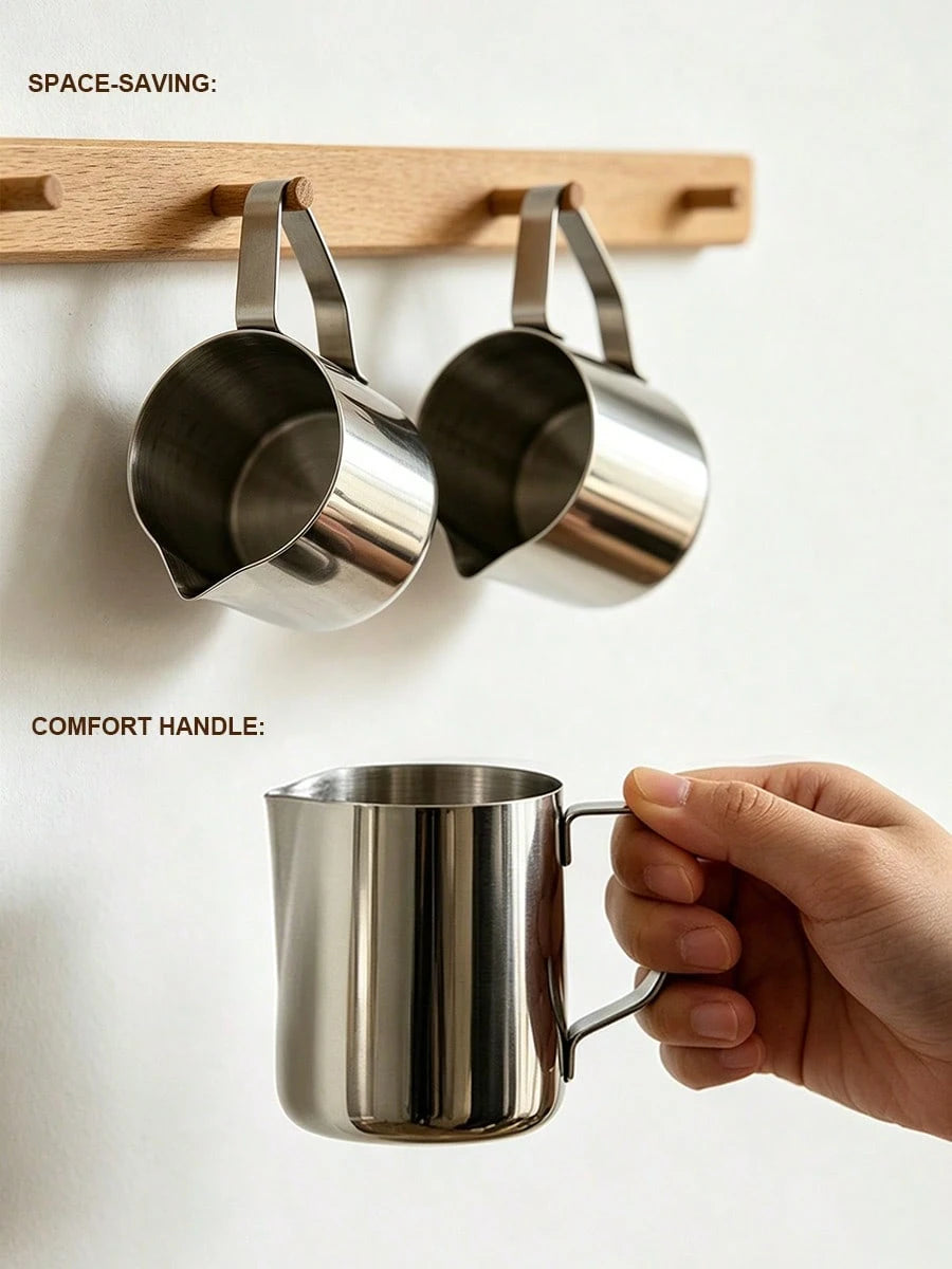 Stainless Steel Latte Art Cup With Latte Pin With Measurement Scale, Pointed Spout, Espresso Steaming Coffee Barista Latte Milk Jug For Espresso, Latte Art, Cappuccino Hot Chocolate Back To School,Hom