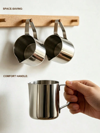 Stainless Steel Latte Art Cup With Latte Pin With Measurement Scale, Pointed Spout, Espresso Steaming Coffee Barista Latte Milk Jug For Espresso, Latte Art, Cappuccino Hot Chocolate Back To School,Hom