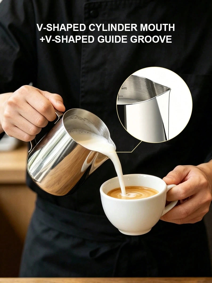 Stainless Steel Latte Art Cup With Latte Pin With Measurement Scale, Pointed Spout, Espresso Steaming Coffee Barista Latte Milk Jug For Espresso, Latte Art, Cappuccino Hot Chocolate Back To School,Hom