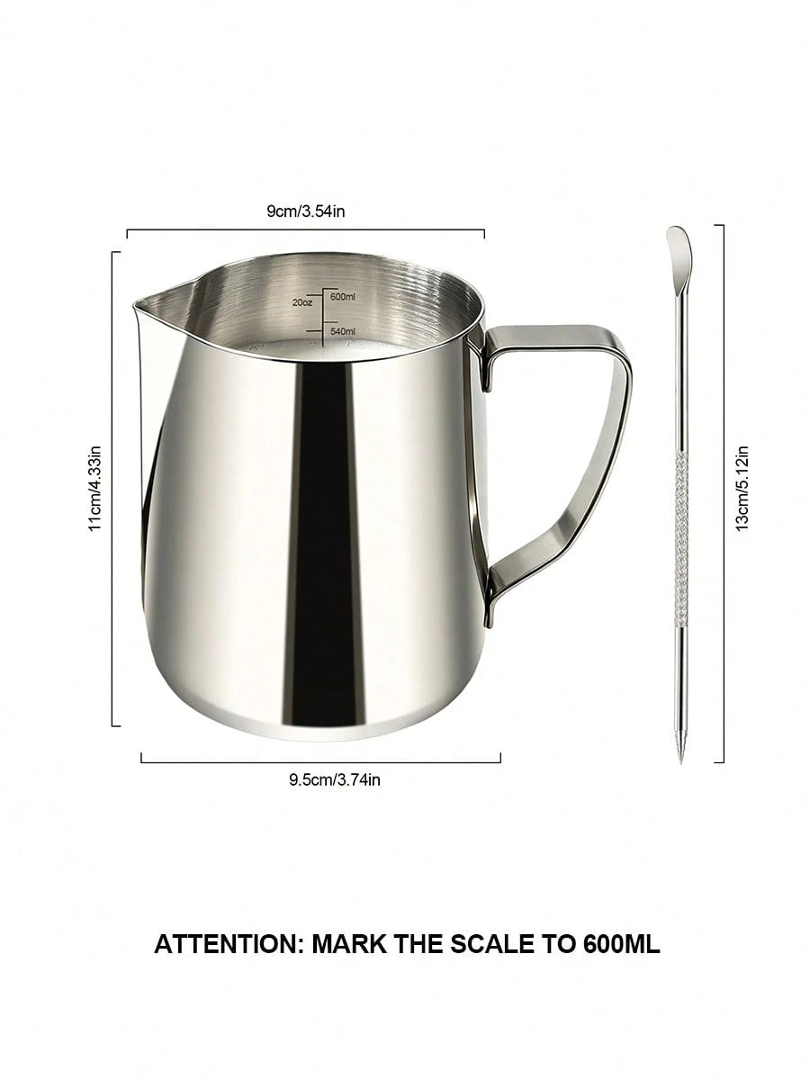 Stainless Steel Latte Art Cup With Latte Pin With Measurement Scale, Pointed Spout, Espresso Steaming Coffee Barista Latte Milk Jug For Espresso, Latte Art, Cappuccino Hot Chocolate Back To School,Hom